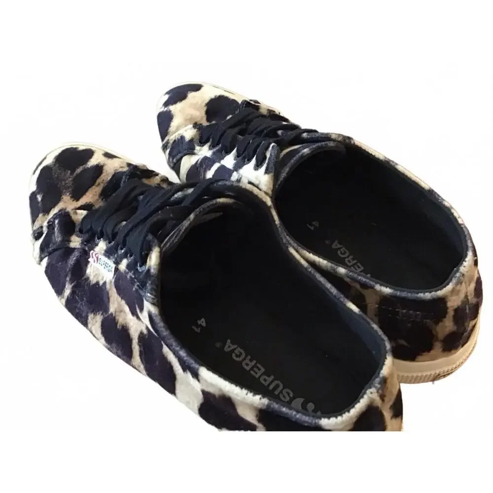Superga Leopard Print Canvas Sneakers in Black and Tan